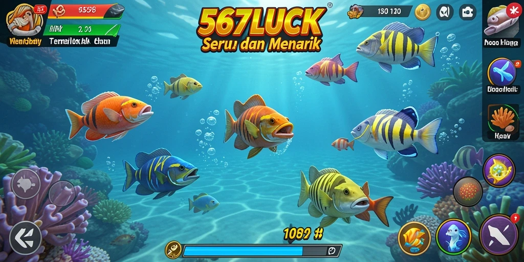 Screenshot gameplay menampilkan aksi menembak ikan di laut.