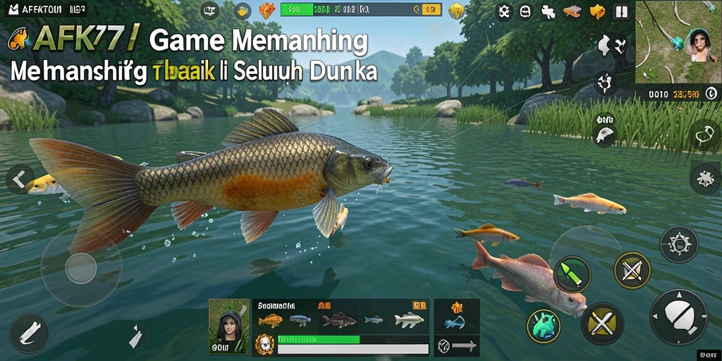 Tampilan permainan AFK77 saat menangkap ikan di danau.