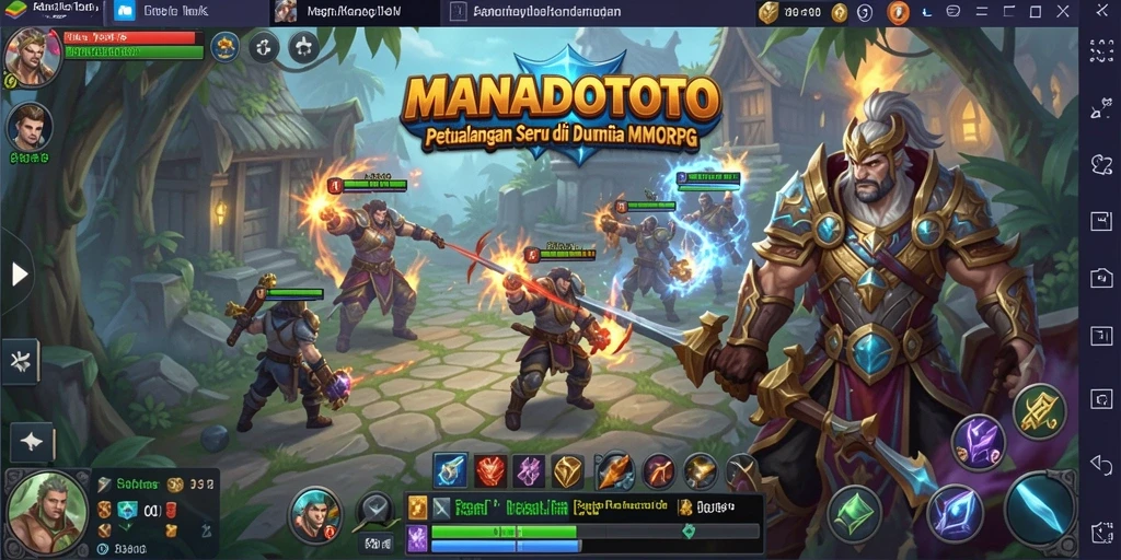 Tampilan gameplay utama MANADOTOTO yang menampilkan aksi petualangan MMORPG.