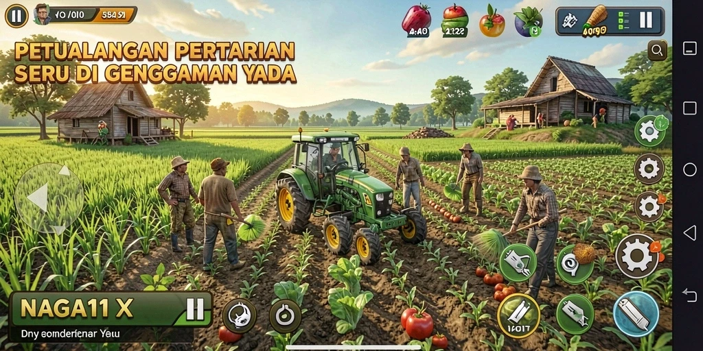 Tampilan gameplay NAGA11 yang menarik saat bertani di lahan pertanian.