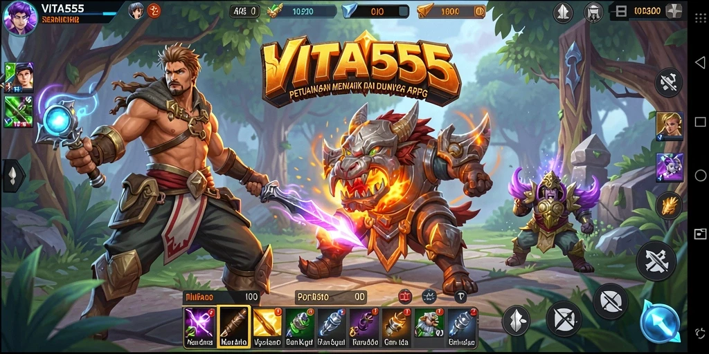 Tangkapan layar VITA555 memperlihatkan aksi pertempuran mendebarkan dalam dunia ARPG.